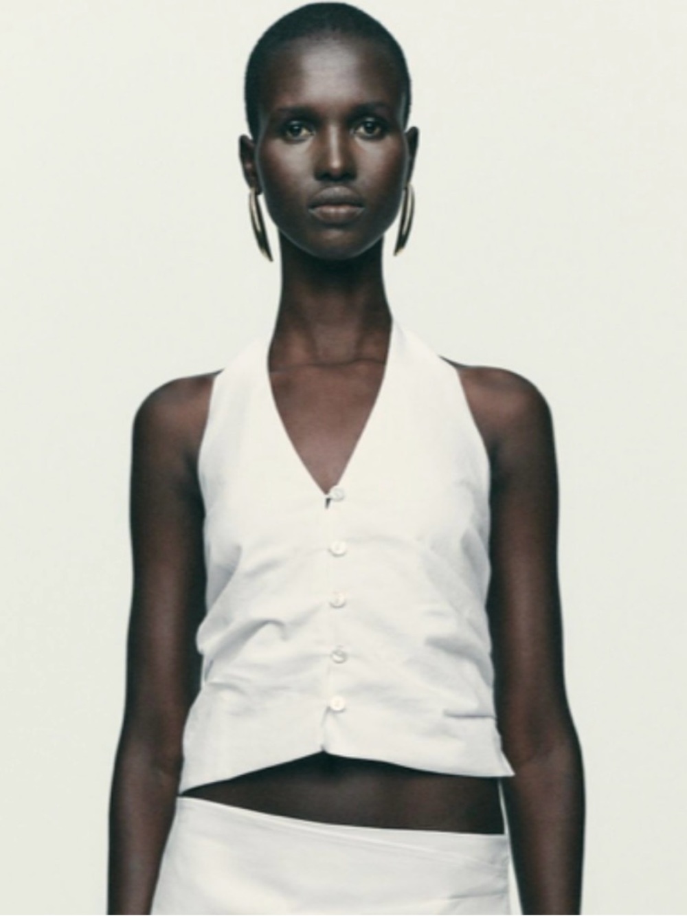 Zara White Halter V-Neck Button Front Camisole
